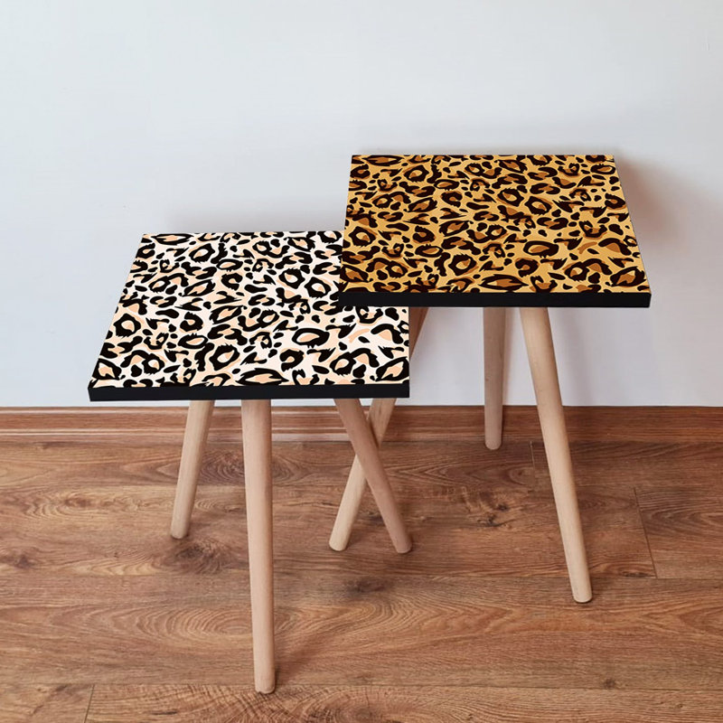 Tables gigognes modernes (2 pièces), brun clair et brun avec accents noirs et blancs, 13,8 po x 18,5 po x 13,8 po et 13,8 po x 16,5 po x 13,8 po | 100% bois aggloméré et pieds en bois de hêtre, design élégant et polyvalent pour le salon et le bureau