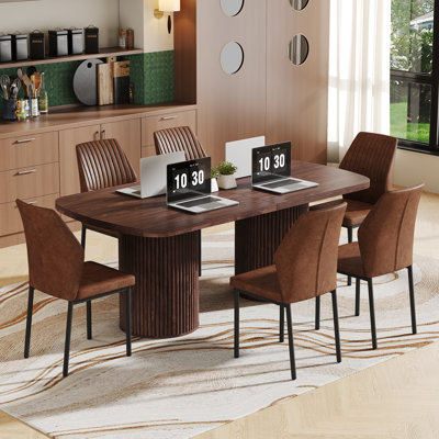 78.7" Large Farmhouse Kitchen Dinning Table Set Double Robust Pedestal
