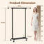 Porte-vêtements ajustable en métal 51 "avec roulettes et roulettes, convient aux appartements, noir