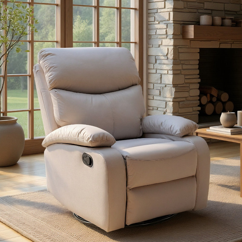 Faux Leather Nursery Rocker Recliner ,swivel Recliners For Small Spaces, Living Room Recliner With Overstuffed Arm And Back-Beige