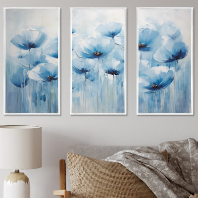 Cerulean Calm Poppy Dreams I - Ensemble de décorations murales coquelicots