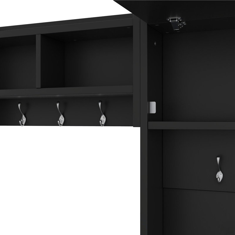 4-in-1 Detachable Hall Tree with Storage and 7 Hooks, Multiple Functions Hallway Coat Rack with Storage Drawers and Cabinet, Black Shoe Bench for Entryway Hallway