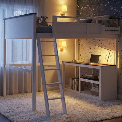 Queen Loft Bed With Built-in Desk, Usb Charging Station & Storage Box – Multi-functional Raised Bed For Small Spaces & Dorms