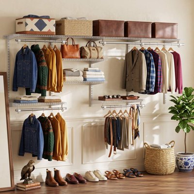 Adjustable 4-8 Ft Closet Organizer Storage System, Sturdy Reinforced Frame & Stable Hanging Rod, Space-Saving Design Suitable For Bedroom, Laundry Room