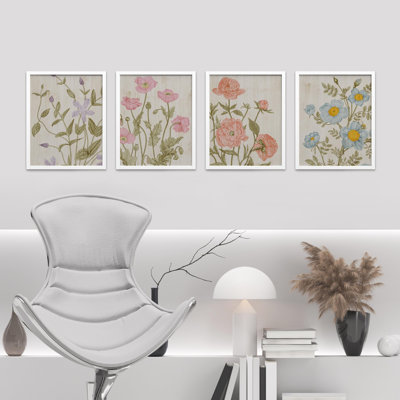 " Wildflowers Floral Botanical " 4 - Pieces