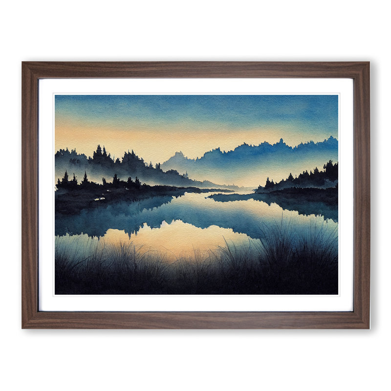 Forest River Reflection - Single Picture Frame Painting, 46cm H x 64cm W x 2cm D, Walnut