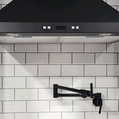 Wall Mount Pot Filler Faucet, Matte Black Style, Commercial Kitchen Faucet With Movable Double-Joint Swing Arms, 2 Handles, Cartridges, 2.2 Gpm Aerator, Leak- Feature, Easy Installation Method