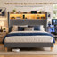 Upholstered Platform Bed Frame with 130CM Tall Headboard, LED Lights & Charging Station, Corduroy Upholstered Platform Bed with Storage Shelf, No Box Spring Needed-1864794280-1864794287