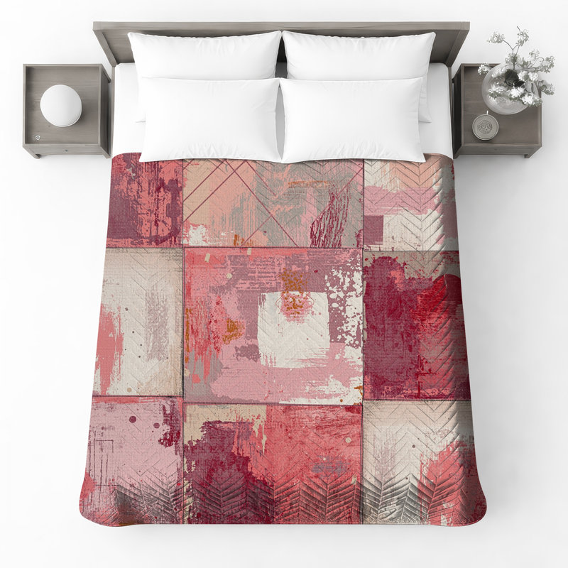 Couvre-lit matelassé à motif de carrés roses abstraits toutes tailles, Grand lit
