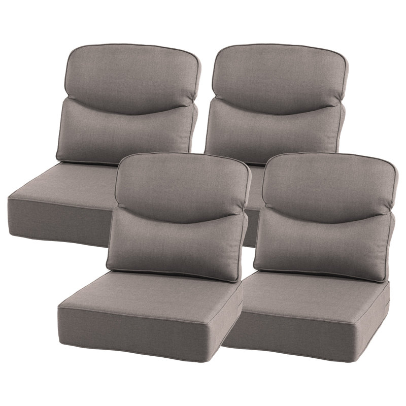 Coussins de siège Allo Luxury Smile 24 x 22 x 6, coussin de siège profond en oléfine résistant à l'eau, 4 Set, Grey