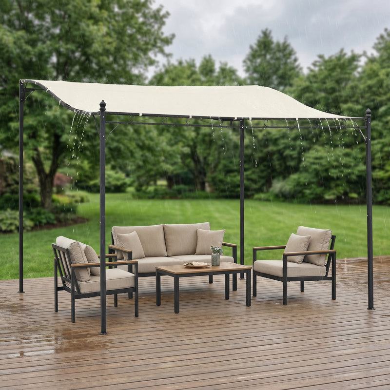 Pergola d'extérieur 10 pi x 10 pi avec auvent, blanc crème, structure en acier thermolaqué et polyester résistant aux rayons UV