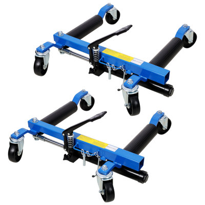 Ensemble de 2 paniers de voiture, roues, patins de voiture, positionnement de véhicule, vérin hydraulique avec pédale de levage, roue de voiture hydraulique, 1500 lb, bleu