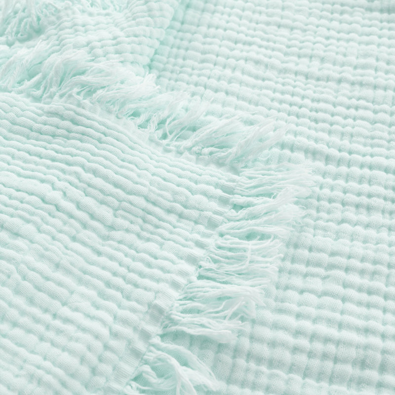 Jeté à franges 100% coton, Turquoise