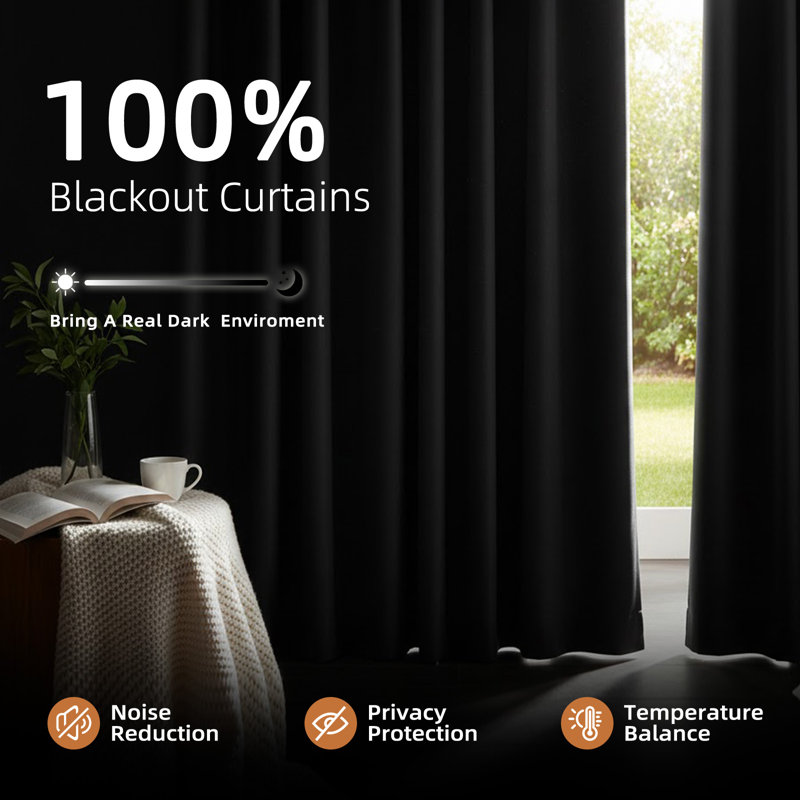 Pinch Pleated 100% Blackout Curtains Linen Blend Drapes with 20 Hooks Curtains for Living Room and Bedroom （Set of 2）