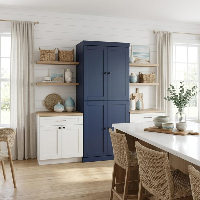 Garde-robe 72 po à deux portes et 72 tiroirs en bois massif bleu marine