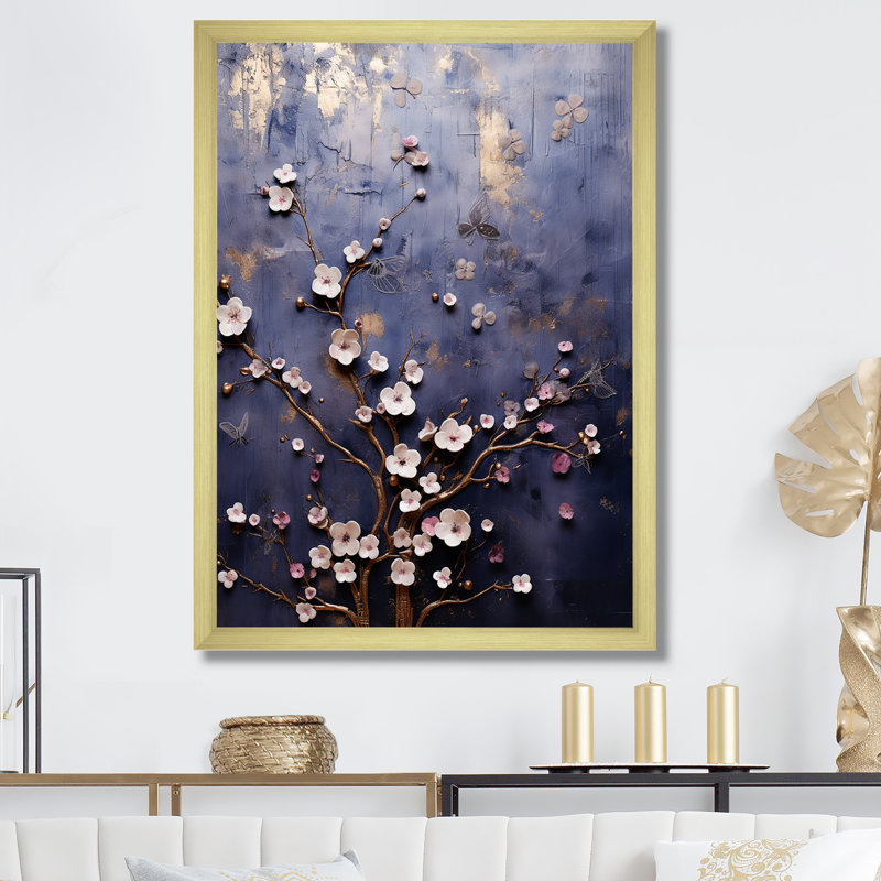 Jardin floral gothique 2 - Art mural floral, Cadre doré simple, H 32 po x l 24 po x P 1 po