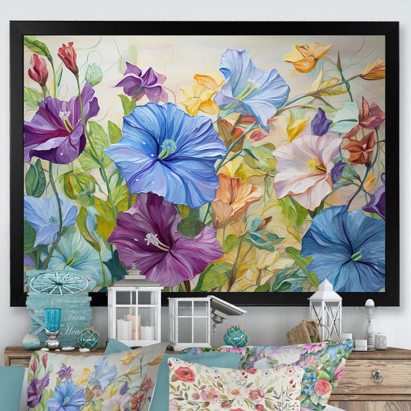 Mauve matin, gloire et fleurs I, H 24 po x l 32 po x P 1 po, Cadre simple noir