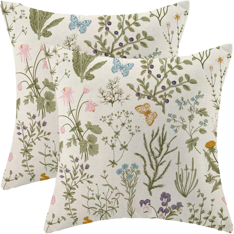 Coussin Society6 Floral and Birds III, Blanc