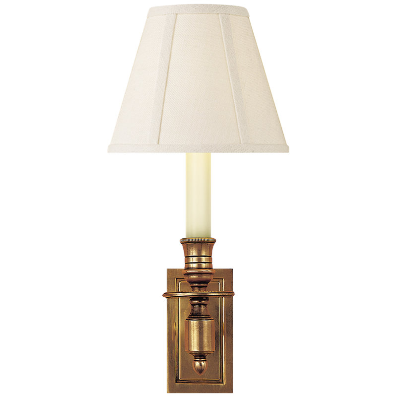 French Single Library Sconce, Cream, Hand-Rubbed Antique Brass