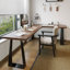 Bureau brun en bois massif en forme de L + fer-108839991-108839993