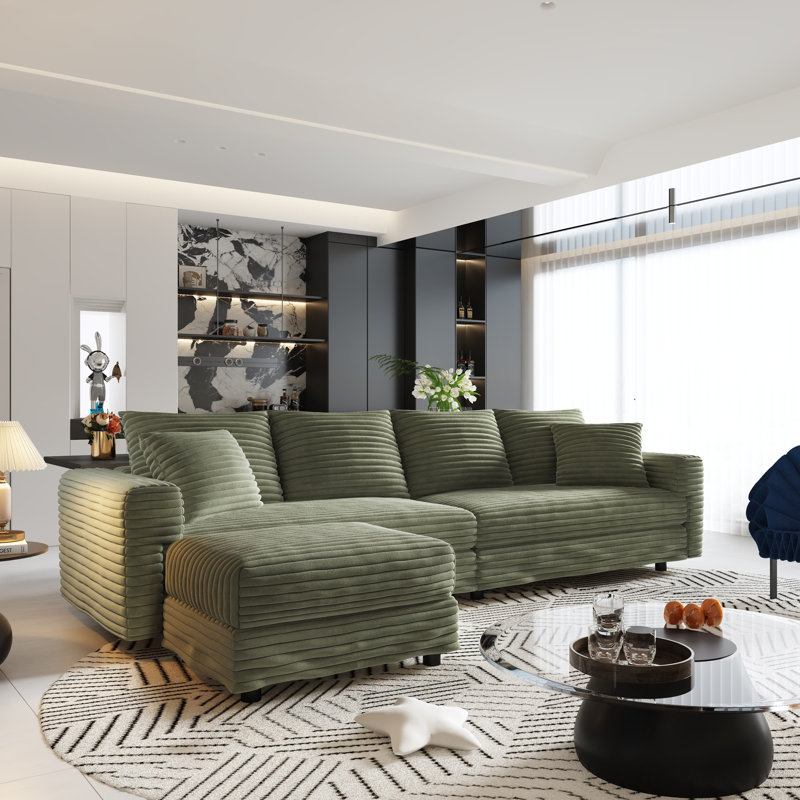 Canapé 102,4 po en velours côtelé 102,4 po. Confort moderne avec assise profonde, coussins moelleux et repose-pieds mobile, fauteuil convertible, vert