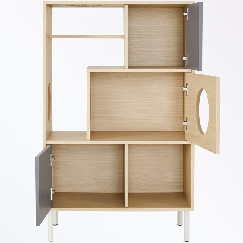 Boîte à litière pour chat avec tablettes de rangement ouvertes