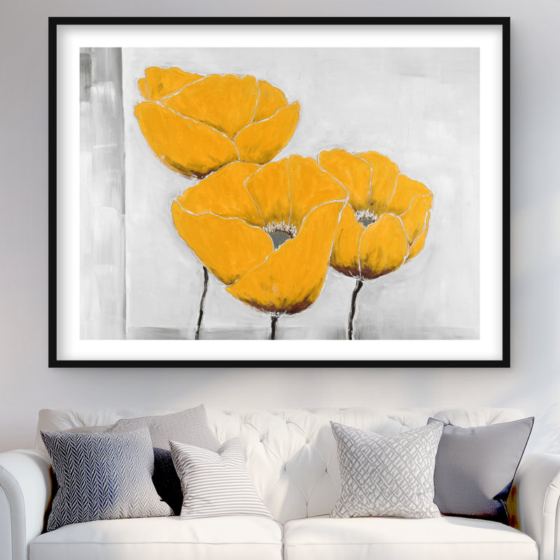 Trois fleurs jaunes - reproduction encadrée mate pour la décoration intérieure, Noir