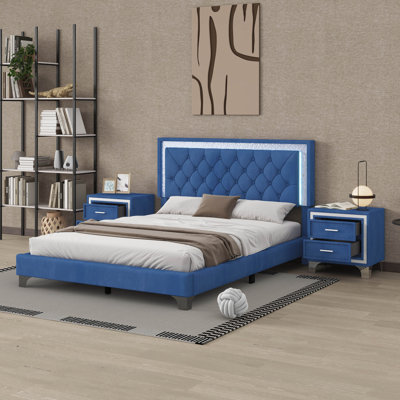 Dearriba 3-Pieces Bedroom Sets, Queen Size Platform Bed with LED Lights and Nightstands -  Red Barrel StudioÂ®, 4E35A78CA20A41AC816740A60CAA205A