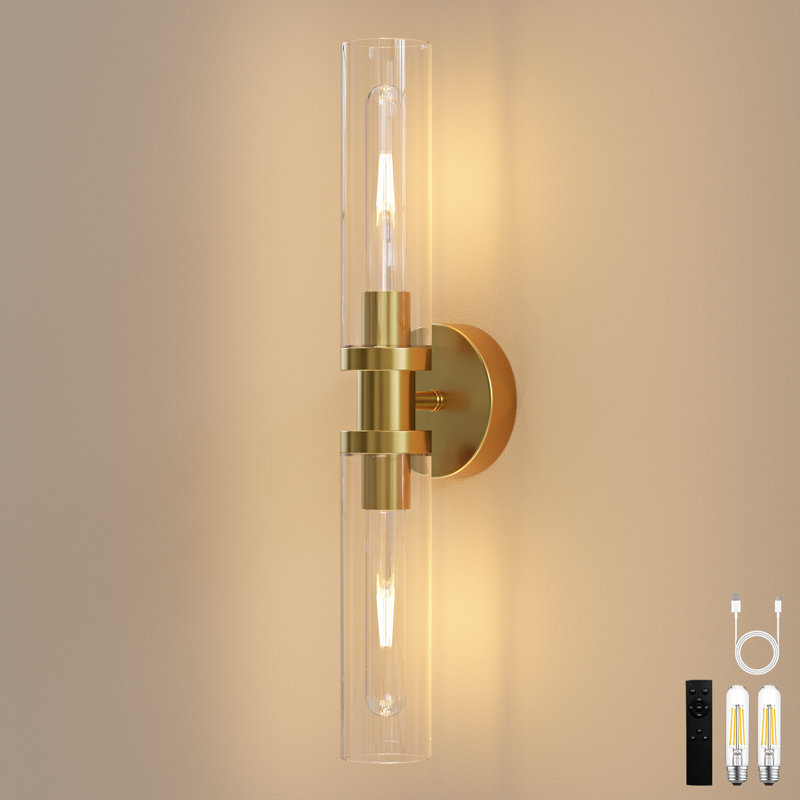 2-Light Cordless Rechargeable Bathroom Vanity Light Bar with Remote and Bulbs