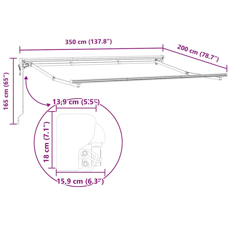 Retractable Awning, White, 350cm H x 200cm W