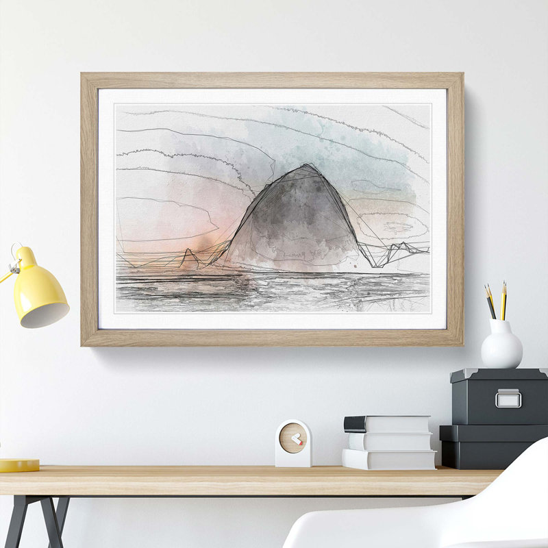 Birds Flying over the Beach in Abstract - Picture Frame Graphic Art Print, Oak Framed, 27cm H x 36cm W x 2cm D