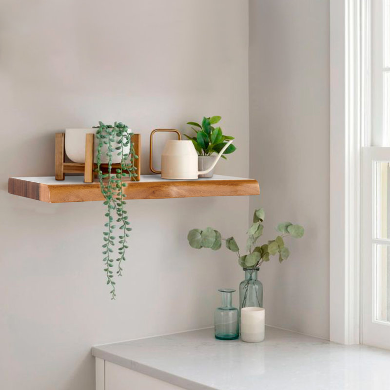 Acacia Wood Live Edge Wall Mounted Shelf, 1.4" H x 24" W x 8" D