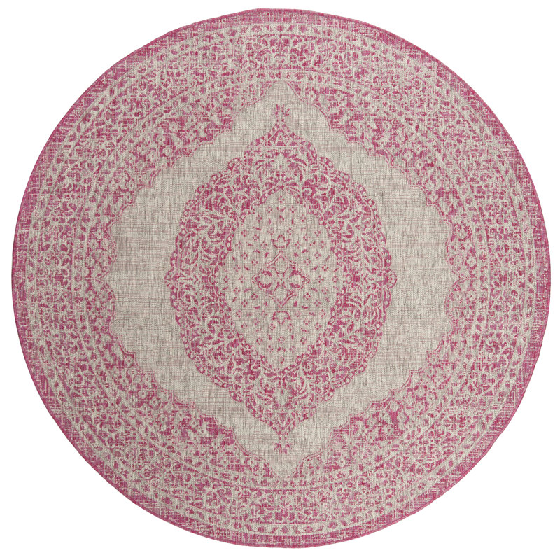 Amedee Performance Oriental Indoor/Outdoor Area Rug, Round 6'7"