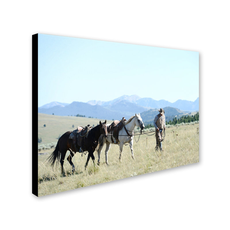 Montana Horse Rancher Landscape Canvas Art in Multicolor