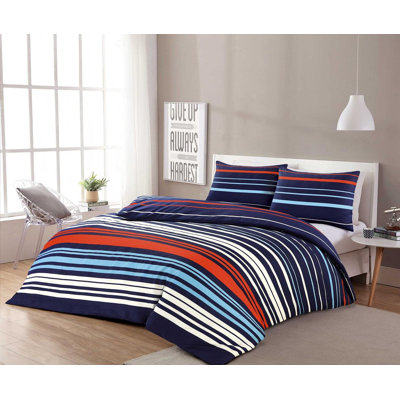 Kubilay Cotton Blend Striped Duvet Cover Set with Pillowcases Included