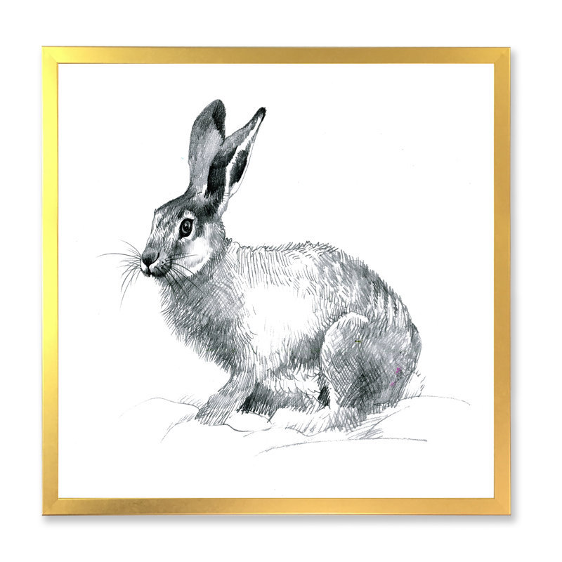 Portrait monochrome de lapin - reproduction sur toile, H 16 po x l 16 po x 1,5 po, Toile encadrée d'or