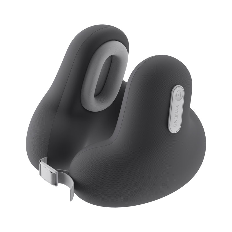 Oreiller gris en forme de U avec oreillettes en mousse à mémoire de forme Bluetooth