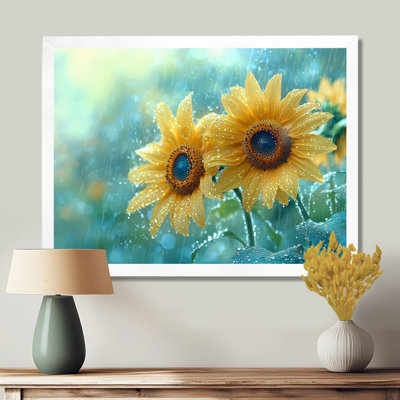 «Driana Rain Washed Sunflowers I» - art mural tournesols