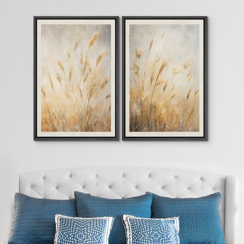 Illustration botanique de roseau jaune minimaliste, photos de campagne rustique moderne neutre, impression numérique sur toile, impression numérique sur toile encadrée