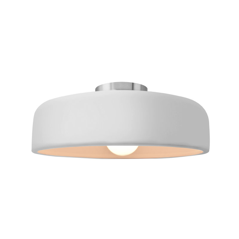 Plafonnier semi-encastré Radiance, Blanc brillant, Nickel brossé, H 6 po x l 13 po x P 13 po