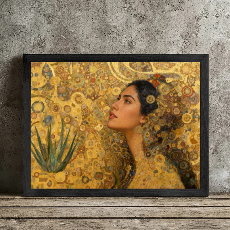 Art mural encadré noir de style bohème de Gustav Klimt - Art nouveau, décorations ornementales encadrées, H 17 po x l 25 po