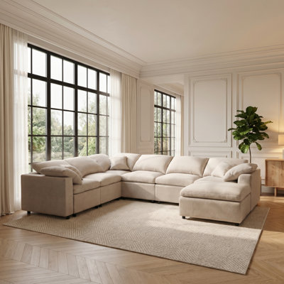125" 7-seater Modular Chenille Sectional Sofa With Ottoman