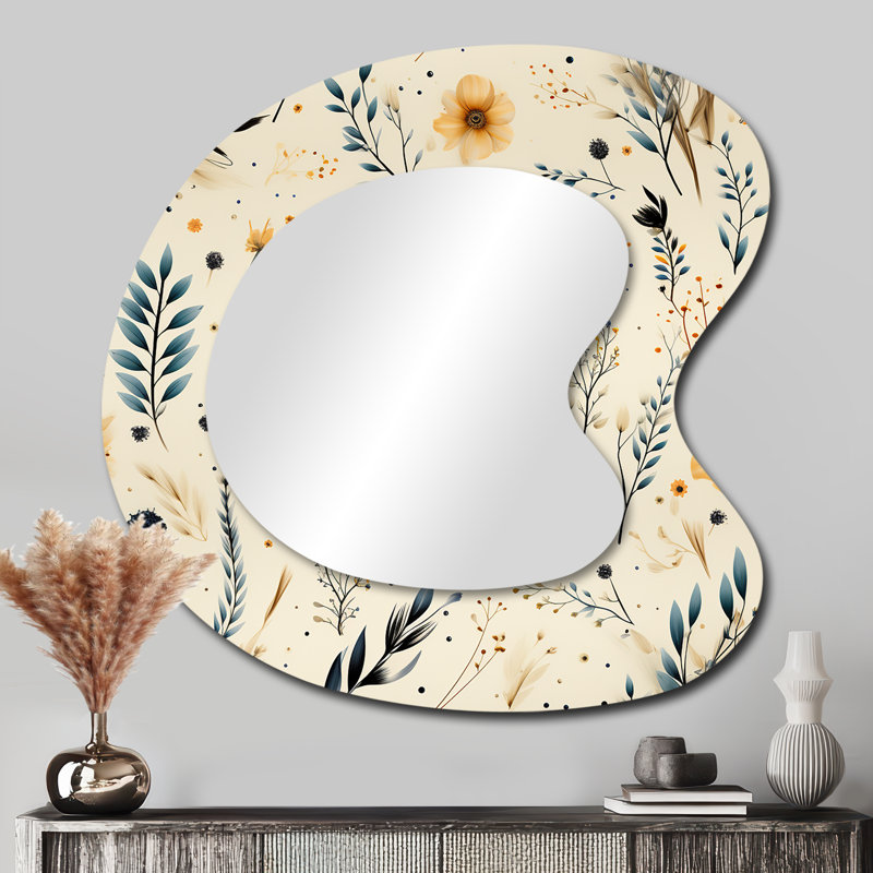 Nomadic Whispers Boho Pattern - Geometric Unique Shape Decorative Mirror, Modern Asymmetrical Large Wall Mirror, Printed Metal Art