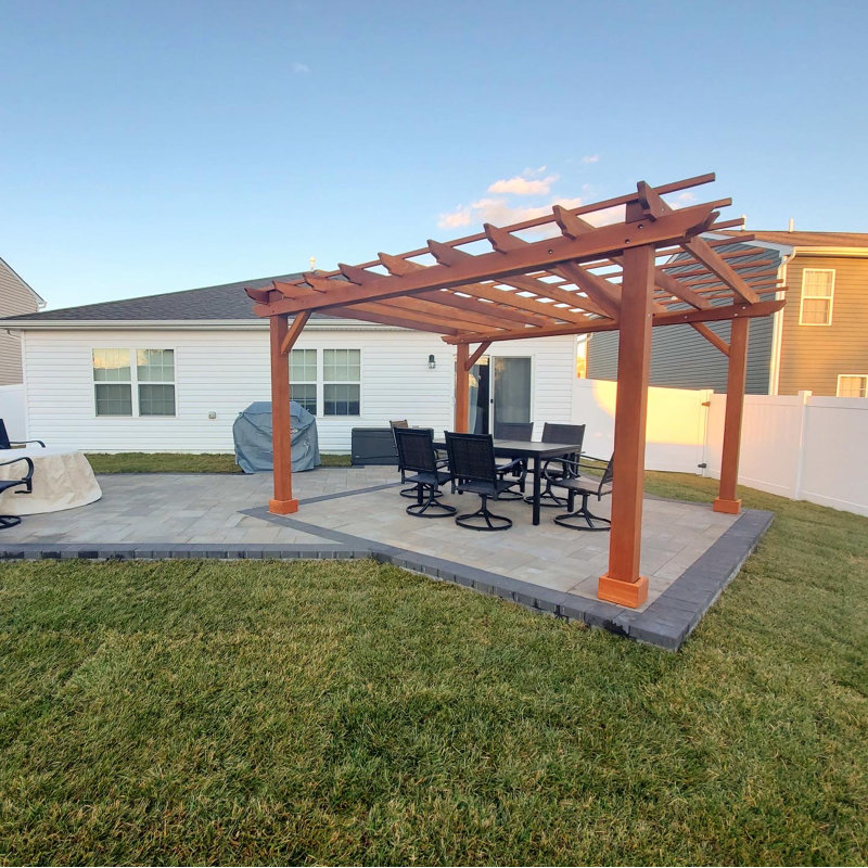 14ft x 14ft Natural Redwood Farmhouse Pergola