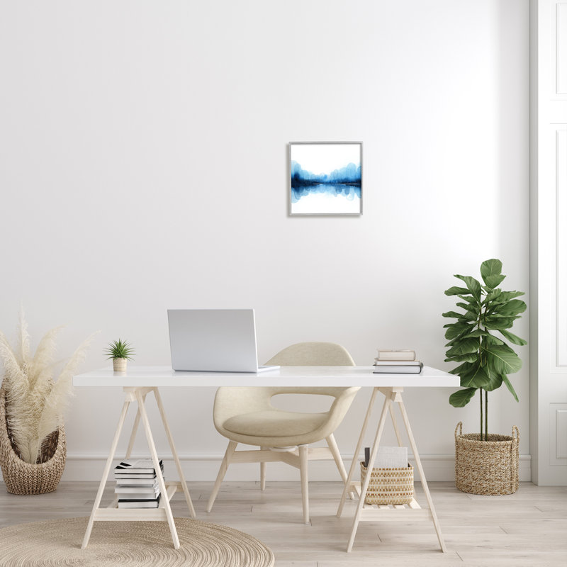 "Blue Arch", asymétrique, réflexion, formes abstraites sur blanc, art mural par Grace Popp, H 12 po x l 12 po x P 1,5 po