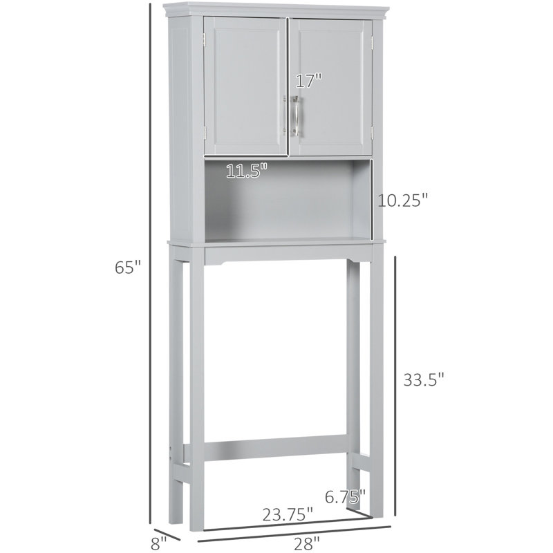 Unité de rangement au-dessus de la toilette - Armoire de salle de bain grise avec tablettes réglables et compartiment ouvert pour rangement double Essentials