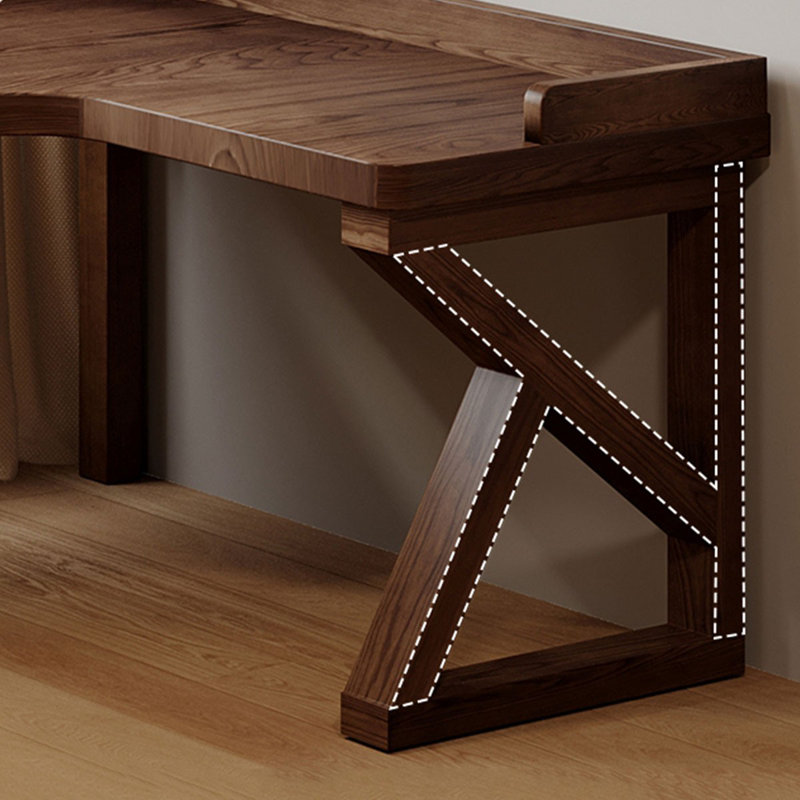 Bureau en bois massif brun en forme de L avec 3 tiroirs, H 29,53 po x l 78,74 po x P 47,24 po, Retour à droite