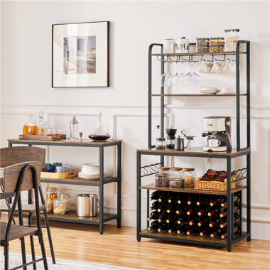 Industrial Wine Rack Freestanding Floor, Farmhouse Tall Coffee Bar Cabinet  with Storage, Wood Metal Stackable Bakers Rack, Modern Buffet Cabinet for