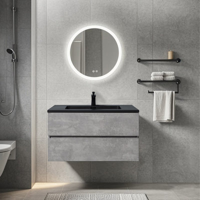 Meuble-lavabo mural mural flottant simple gris