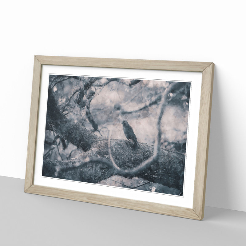 Bird On The Tree Painting - Single Picture Frame Print on MDF, Oak, 33cm H x 45cm W x 2cm D